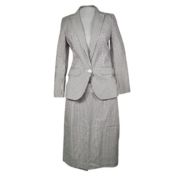 Banana Republic Womens Blue Striped Cotton Blazer & Skirt Suit Set Size 2 - Picture 1 of 10